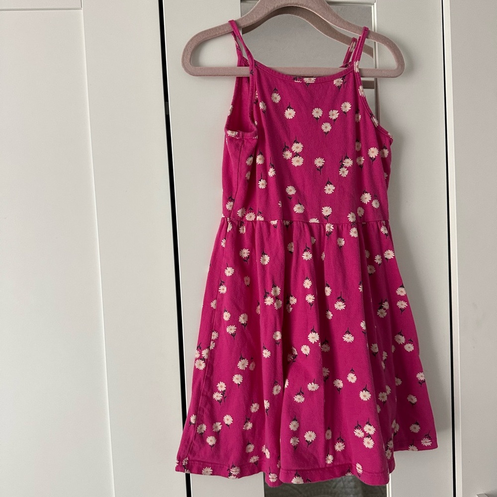 jumping beans Girlโs Sundress Hot Pink Daisy Print Spaghetti Strap XS